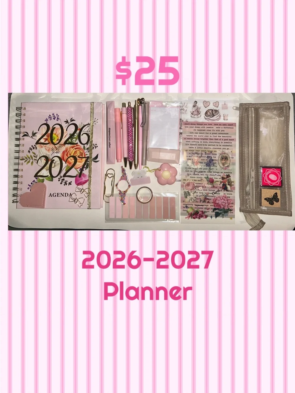 2026-2027 Floral Agenda Planner - Pink